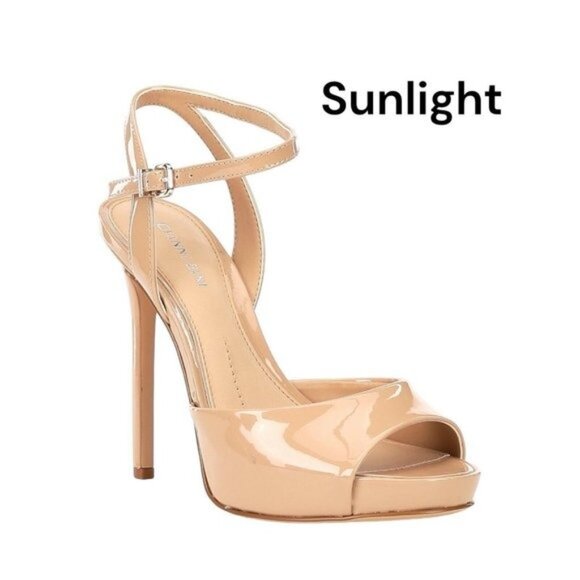 GIANNI BINI Women Nude Patent Leather Ankle Strap Platform Stiletto Heels SZ 10M - Picture 1 of 10